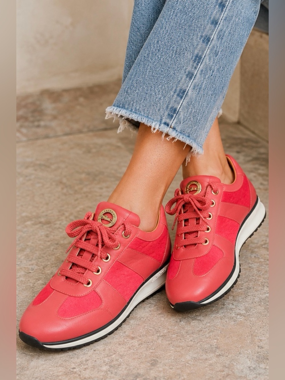 NWOT Longchamp Retired Coral Calf Hair Leather Sneakers 39 US 9